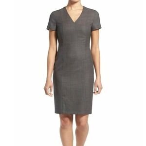 BOSS HUGO BOSS Women Sheath Dress V Neck Short Sleeve Business Professional Gray
